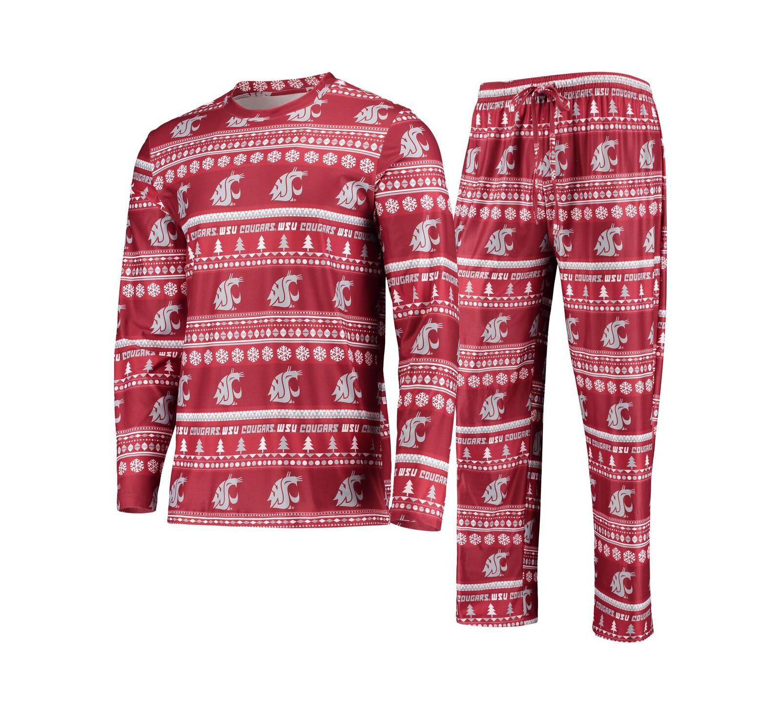 Men's Concepts Sport Crimson Washington State Cougars Ugly Sweater Long Sleeve T-shirt and Pants Sleep Set