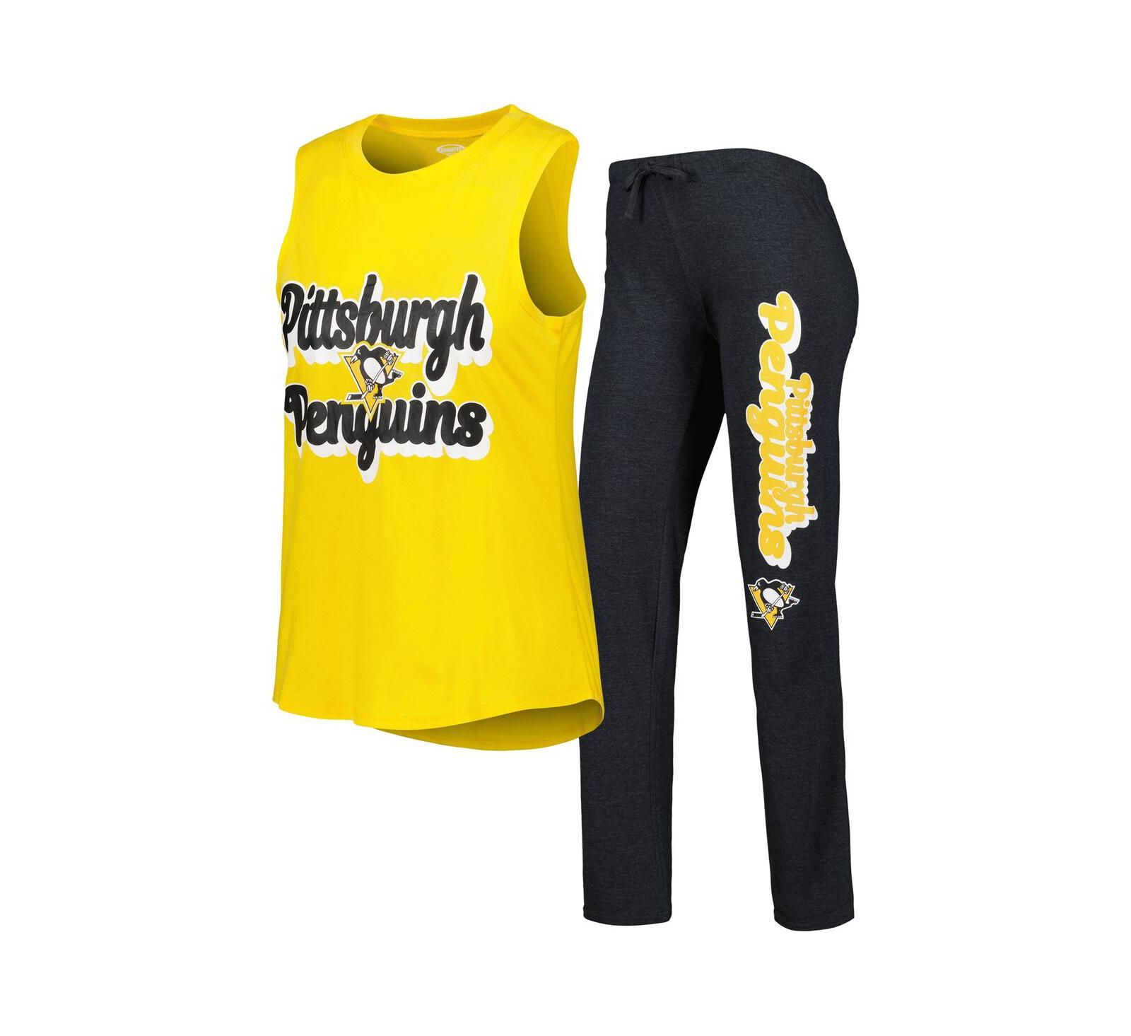 Комплект Concepts Sport Women's Gold Heather Black Pittsburgh Penguins Muscle Tank Top and Pants