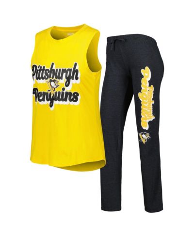 Комплект Concepts Sport Women's Gold Heather Black Pittsburgh Penguins Muscle Tank Top and Pants