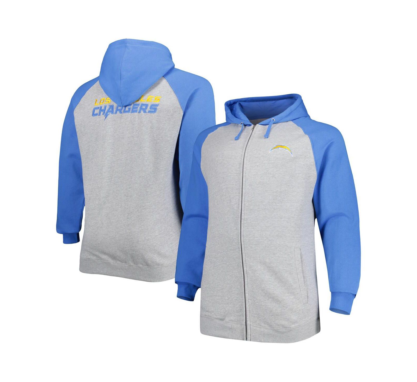 Profile Men's Fanatics Branded Heather Gray Los Angeles Chargers Big and Tall Fleece Raglan Full-Zip Hoodie Jacket