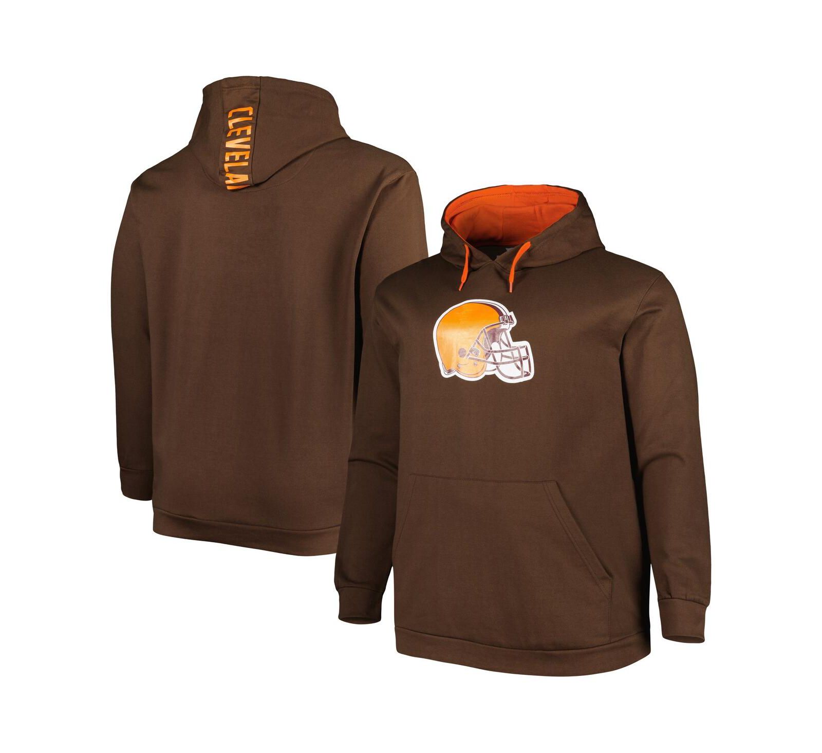 Мужская коричневая толстовка Profile Cleveland Browns Big and Tall Logo Pullover Hoodie