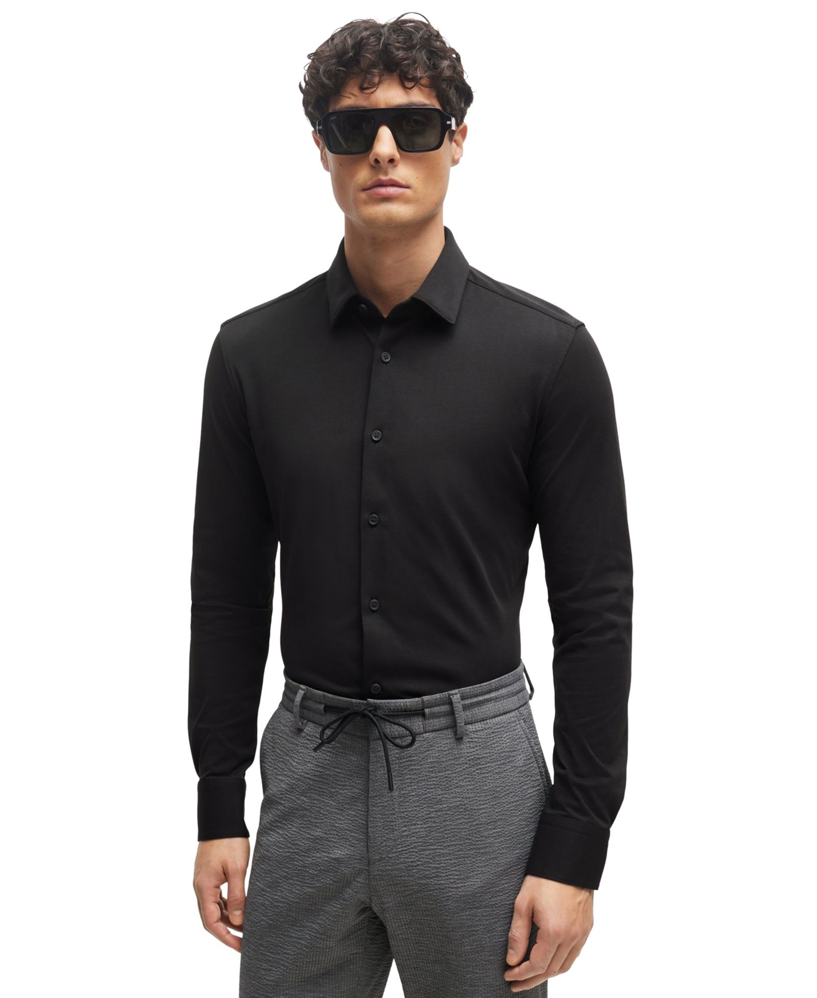 Мужская приталенная классическая рубашка BOSS by Hugo Boss Performance-Stretch Slim-Fit