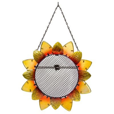 Evergreen Flag Beautiful Sunflower Metal and Glass Bird Feeder - 11 x 19 x 3 Inches