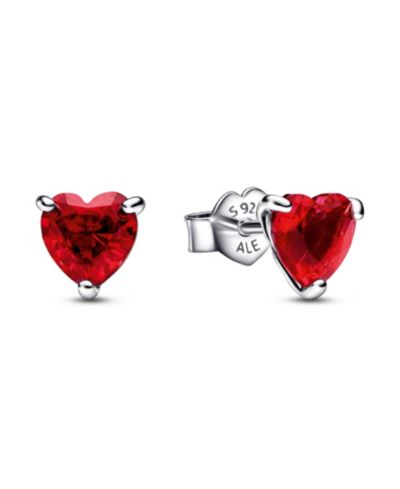 Pandora Серьги-гвоздики из стерлингового серебра с красным сердцем