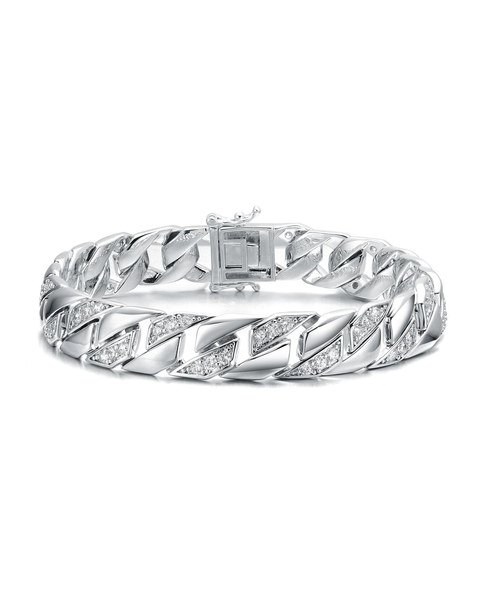 Genevive Sterling Silver Iced Out CZ Pave Braided Cuban Chain браслет