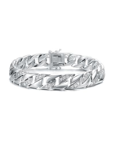 Genevive Sterling Silver Iced Out CZ Pave Braided Cuban Chain Bracelet