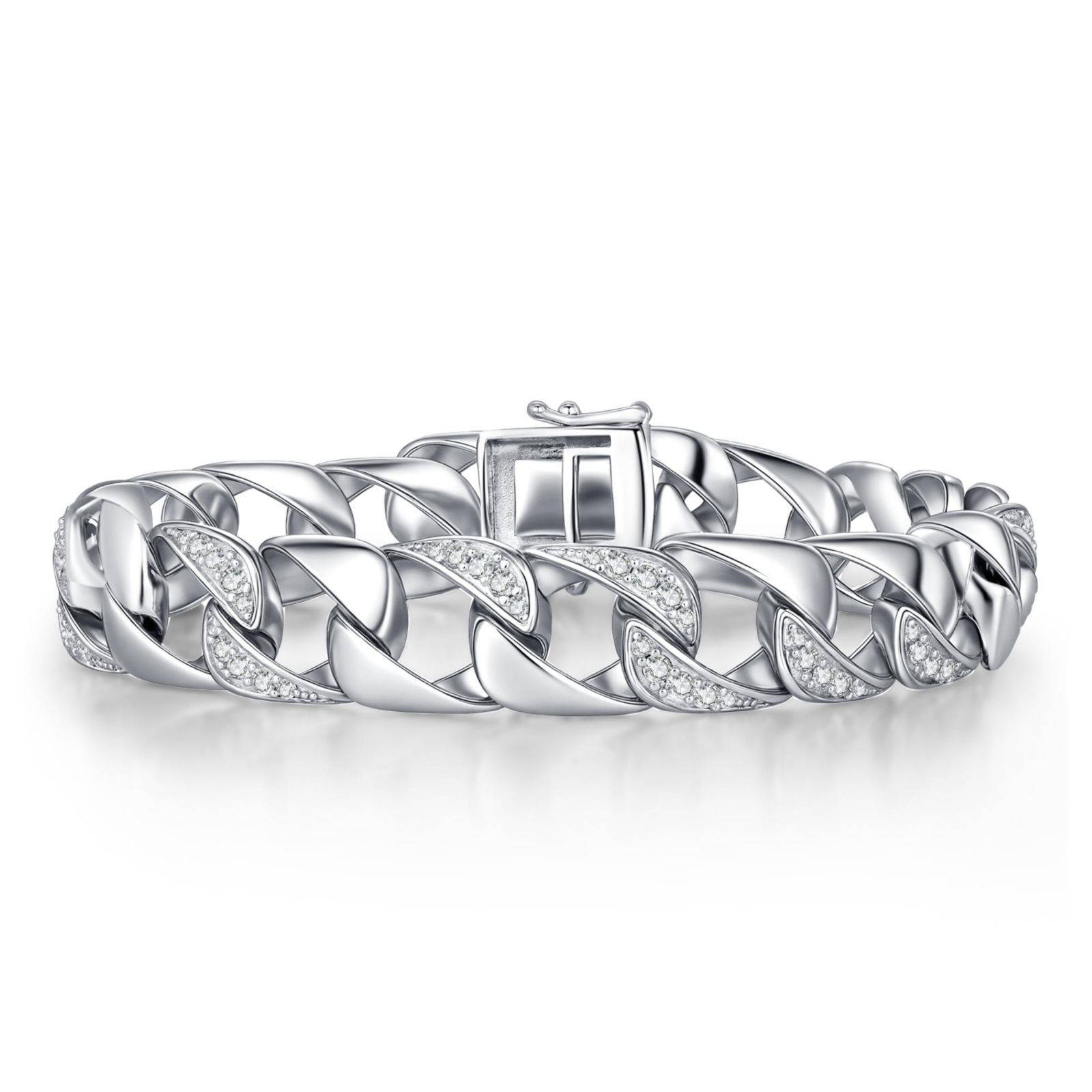 Genevive Bold Sterling Silver Pave CZ Miami Cuban Chain Bracelet