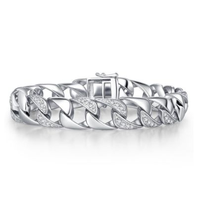 Genevive Bold Sterling Silver Pave CZ Miami Cuban Chain Bracelet