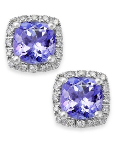 Серьги-гвоздики с танзанитом (1-5/8 ct. t.w.) и бриллиантом (1/8 ct. t.w.) в белом золоте 14k