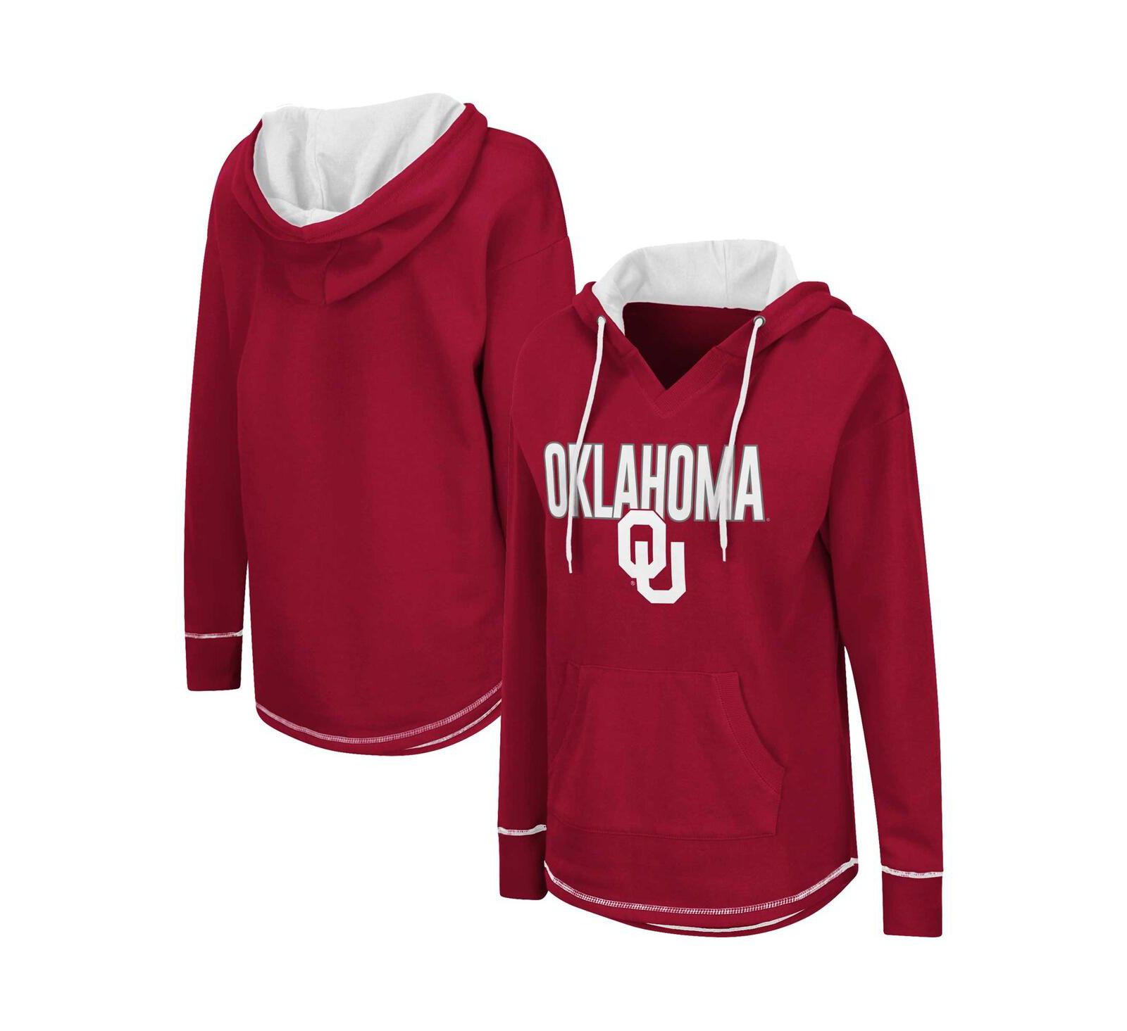 Women's Colosseum Crimson Oklahoma Sooners Tunic Pullover V-Neck Hoodie