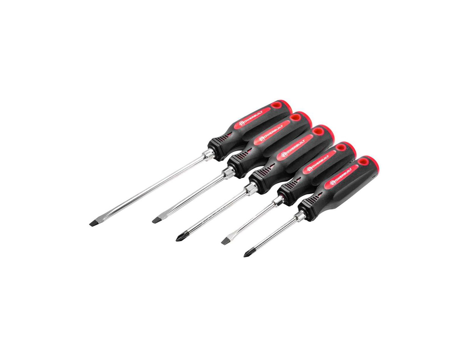 Powerbuilt 5 Piece Screwdriver Set with Double Injection Handles