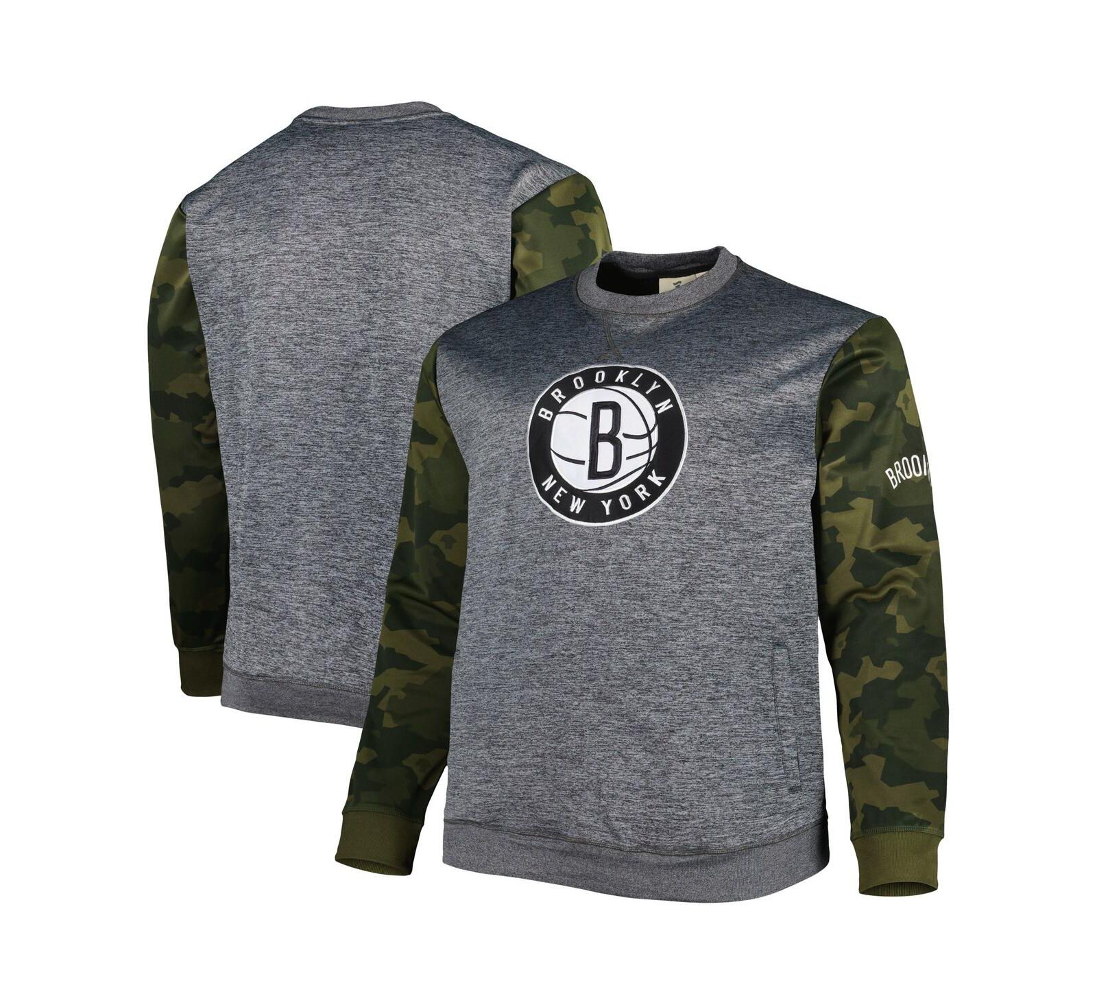 Мужская толстовка Fanatics Heather Charcoal Brooklyn Nets Big and Tall Camo Stitched Sweatshirt