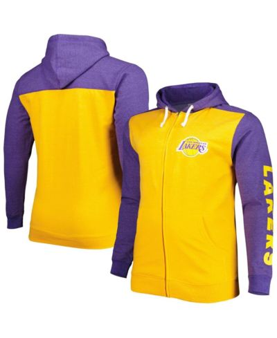 Men's Fanatics Gold, Purple Los Angeles Lakers Big and Tall Down and Distance Full-Zip Hoodie