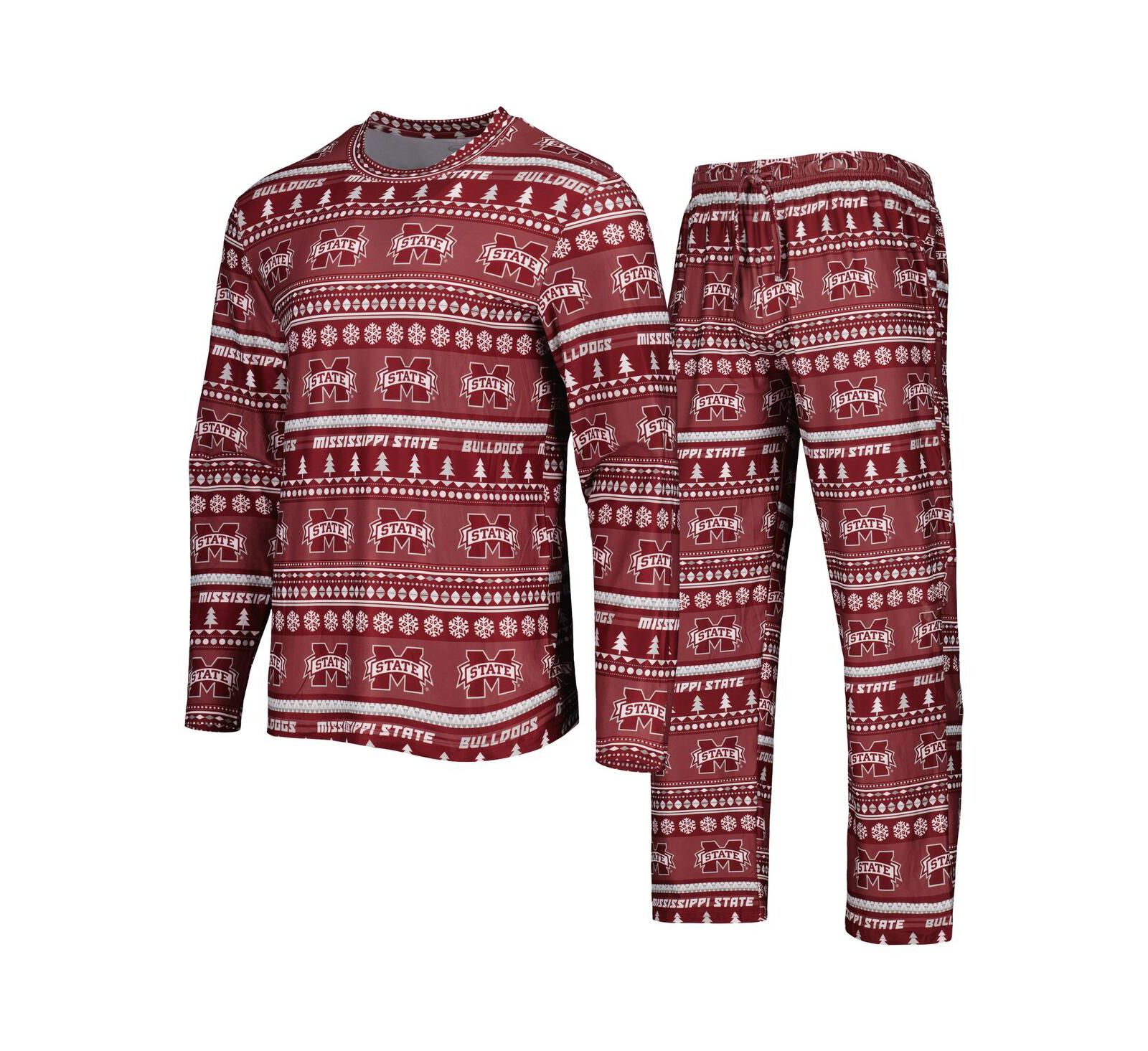 Men's Concepts Sport Maroon Mississippi State Bulldogs Swivel Long Sleeve T-shirt and Pants Sleep Set