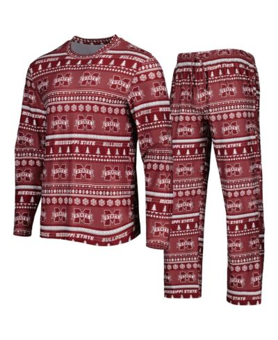 Men's Concepts Sport Maroon Mississippi State Bulldogs Swivel Long Sleeve T-shirt and Pants Sleep Set