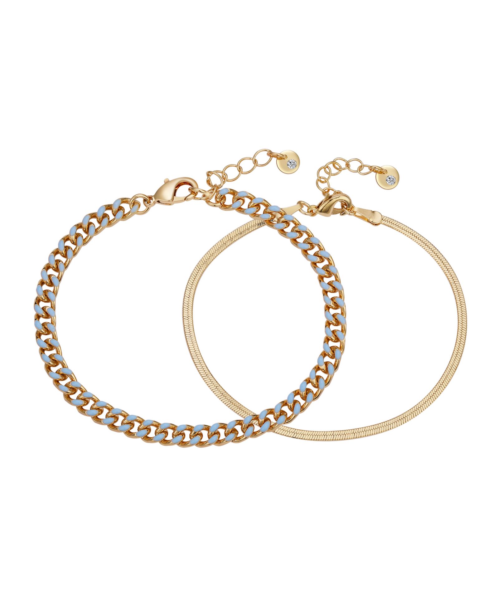 Набор браслетов Unwritten 14K Gold Flash-Plated Light Blue Enamel Curb Chain и Herringbone Chain