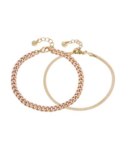 Unwritten набор браслетов с цепочкой Curb и Herringbone из 14K золота с розовой эмалью