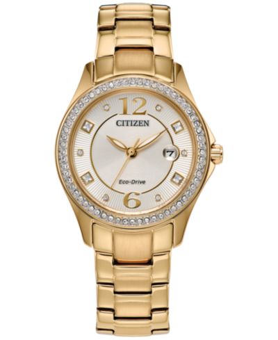Женские часы Citizen Eco-Drive Crystal Gold-Tone Stainless Steel Bracelet 30mm