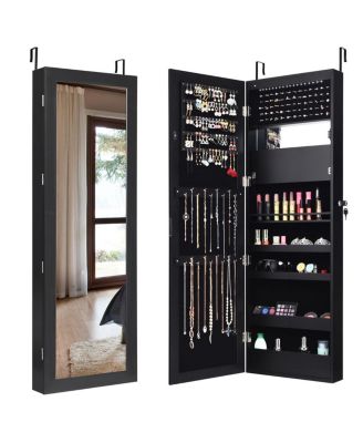 Wall Door Mounted Mirror Jewelry Cabinet Organizer