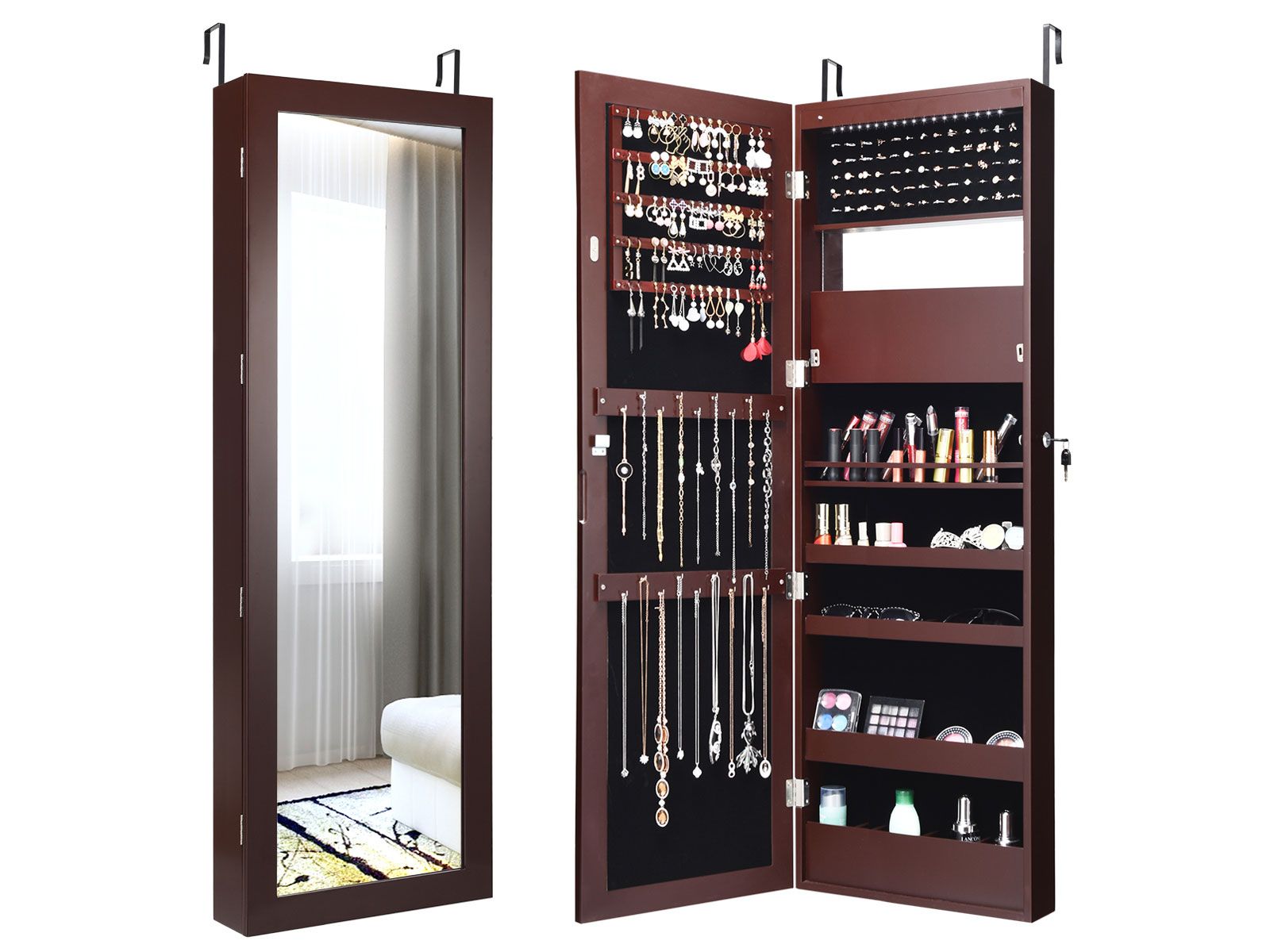 Wall Door Mounted Mirror Jewelry Cabinet Organizer