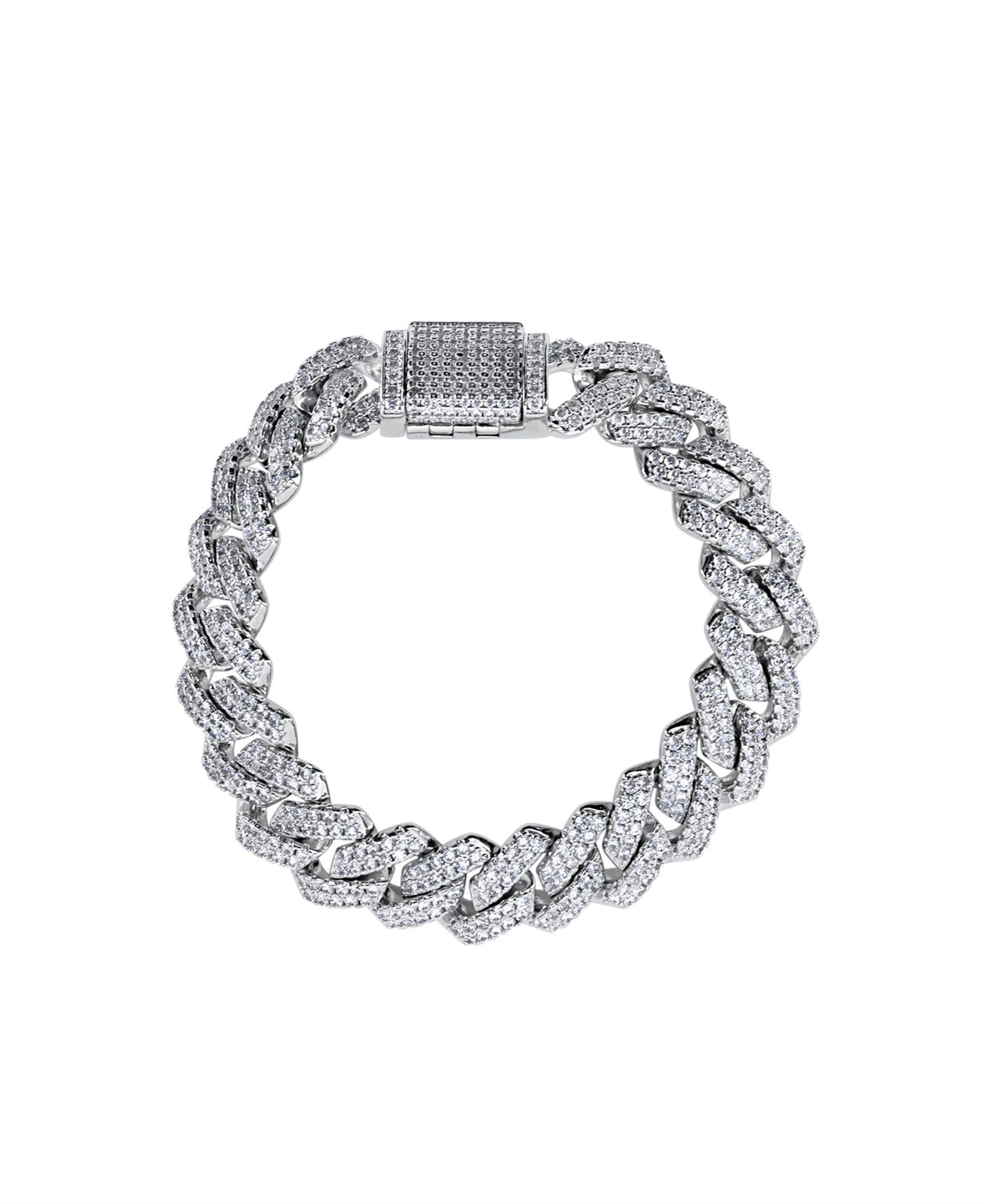 OMA THE LABEL Frosty Link Collection 14mm Bracelet in White Gold- Plated Brass, 7"
