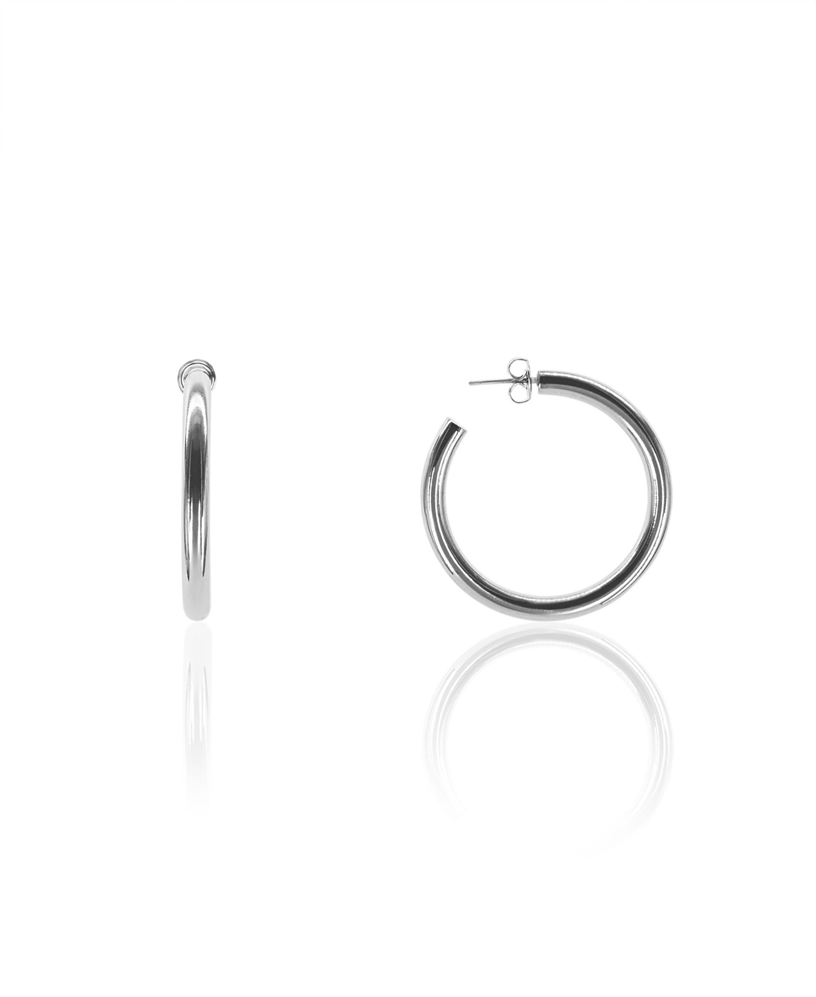 OMA THE LABEL Liv  1 1/2" Medium Hoops in White Gold- Plated Brass, 40mm