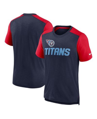 Men's Nike Heathered Navy, Heathered Red Tennessee Titans Color Block Team Name T-shirt