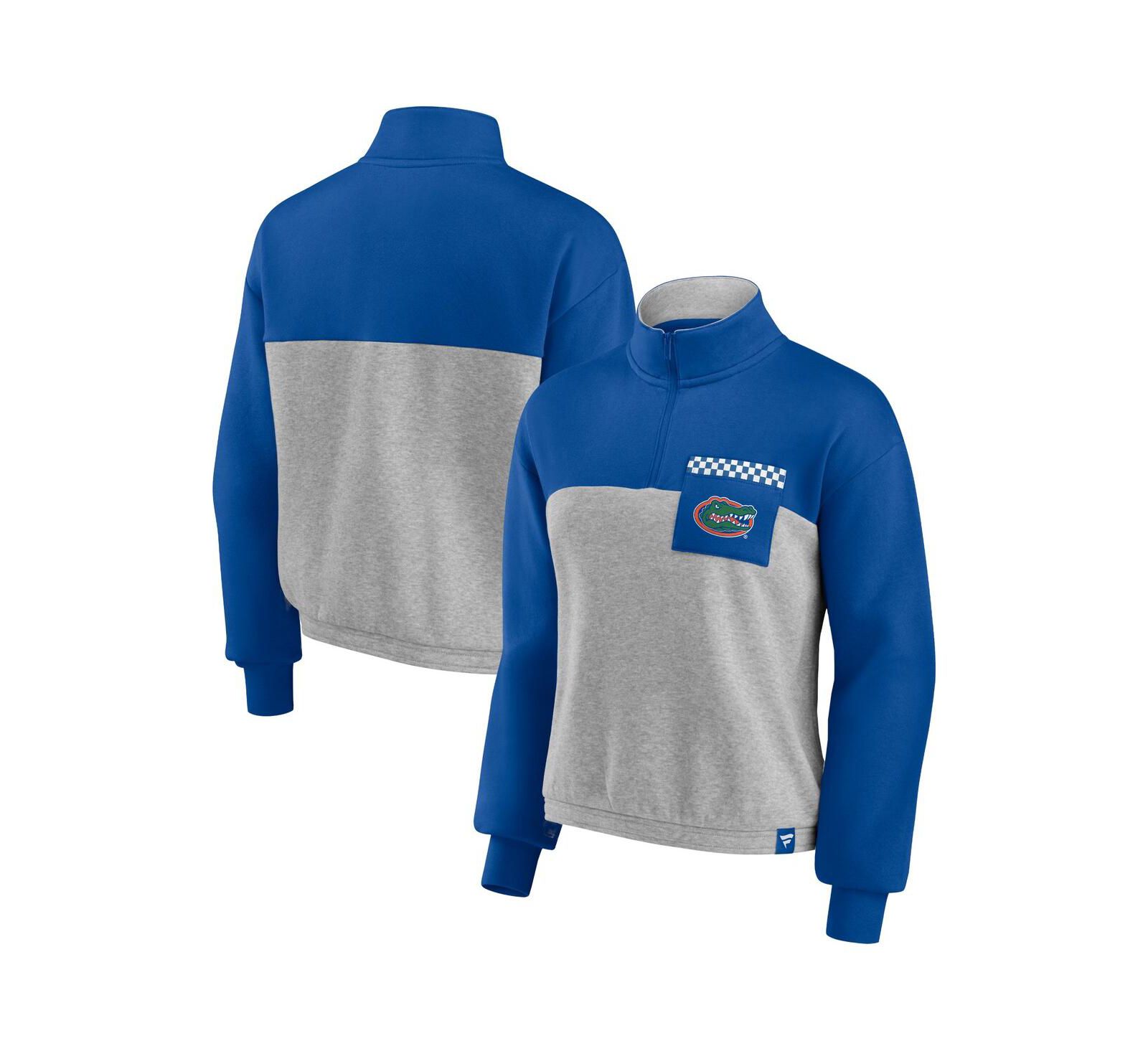 Women's Fanatics Royal, Heathered Gray Florida Gators Sideline to Sideline Colorblock Quarter-Zip Jacket
