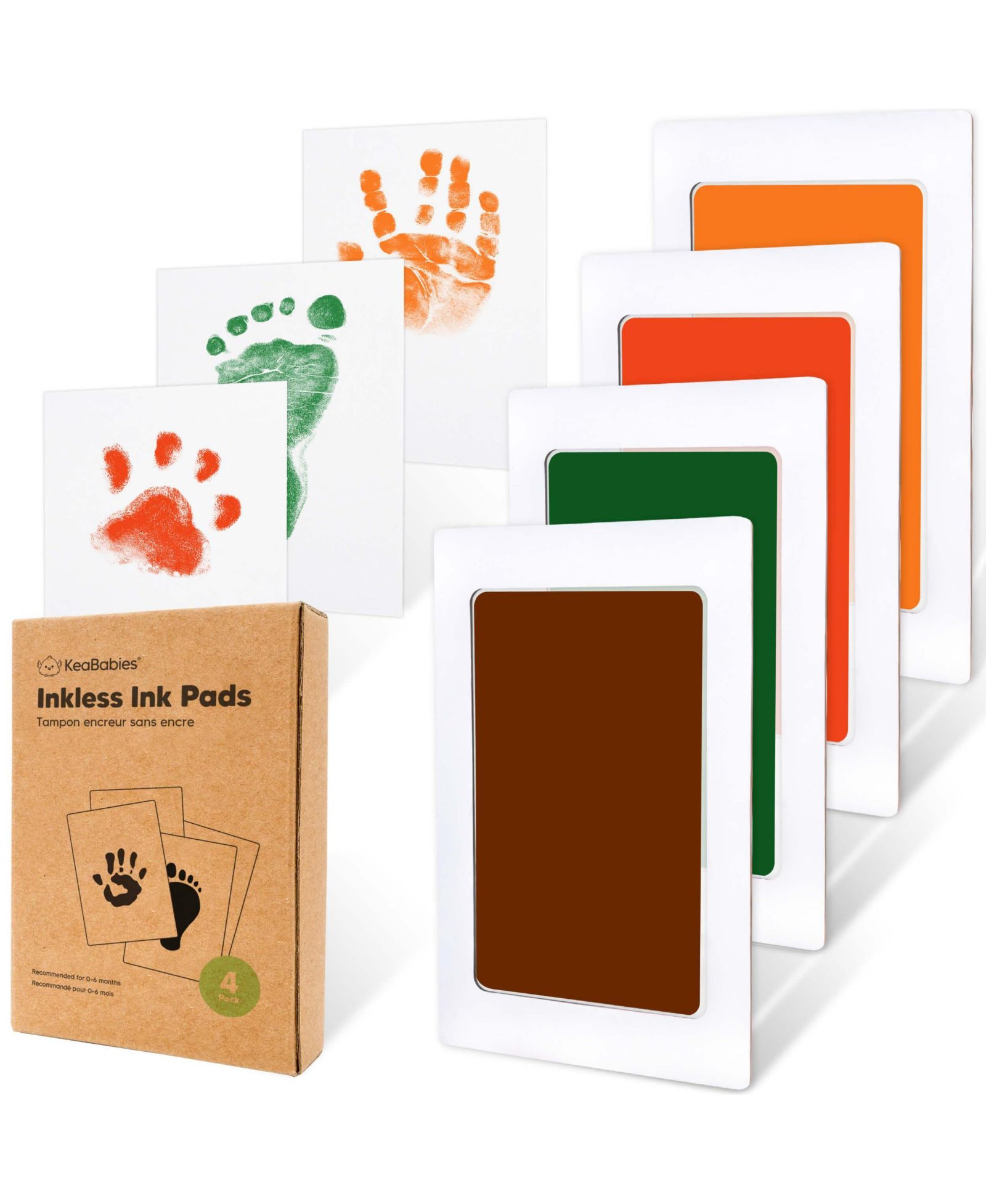KeaBabies 4pk Inkless Ink Pad for Baby Hand and Footprint Kit, Clean Touch Dog Paw, Dog Nose Print Kit, Baby & Pet Safe