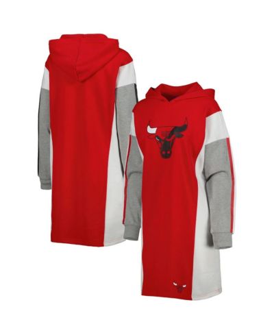 Women's G-III 4Her by Carl Banks Red, White Chicago Bulls Bootleg Long Sleeve Hoodie T-shirt Dress
