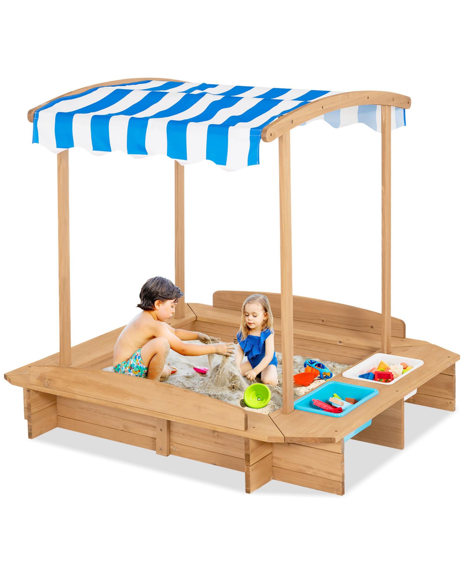 Песочница Costway Kids Large Wooden Sandbox с 2 скамейками