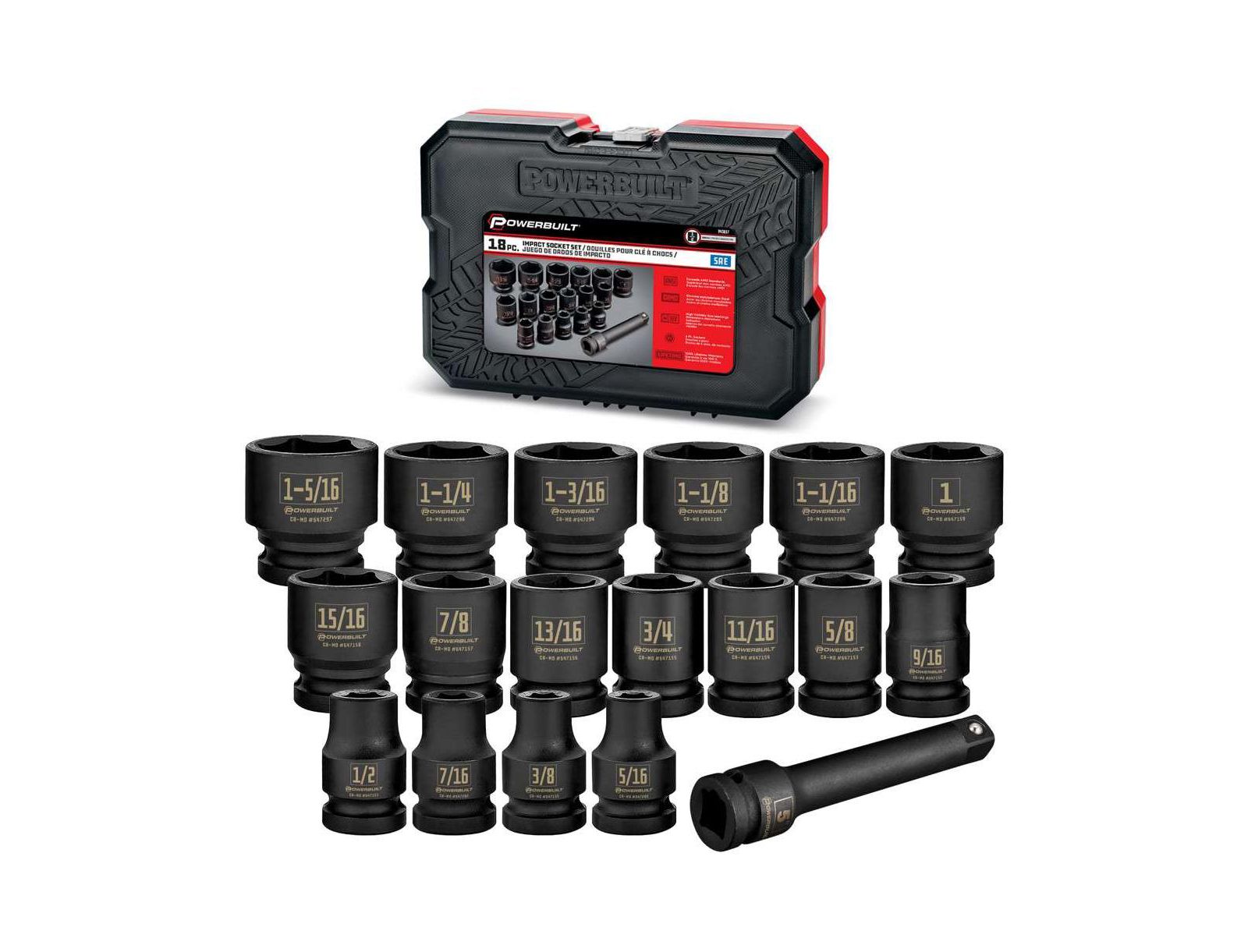 Powerbuilt набор ударных головок 18 предметов 1/2 Inch Drive 6 Point SAE