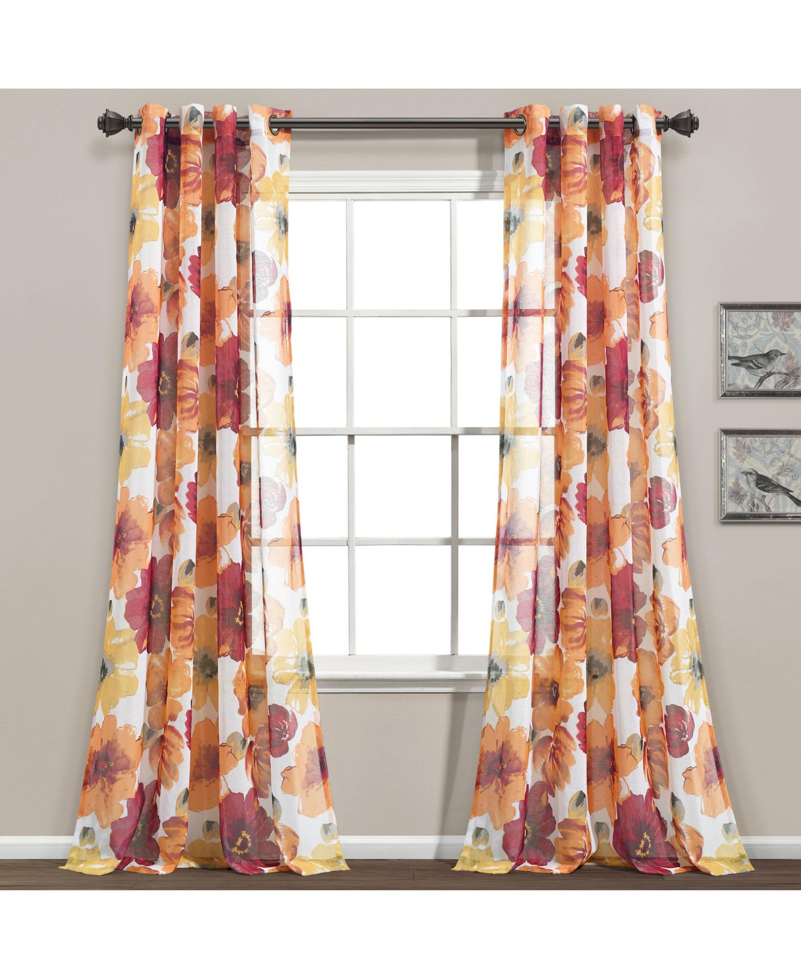 Lush Decor Leah цветочные прозрачные шторы, пара, 52"W x 84"L, красно-оранжевые