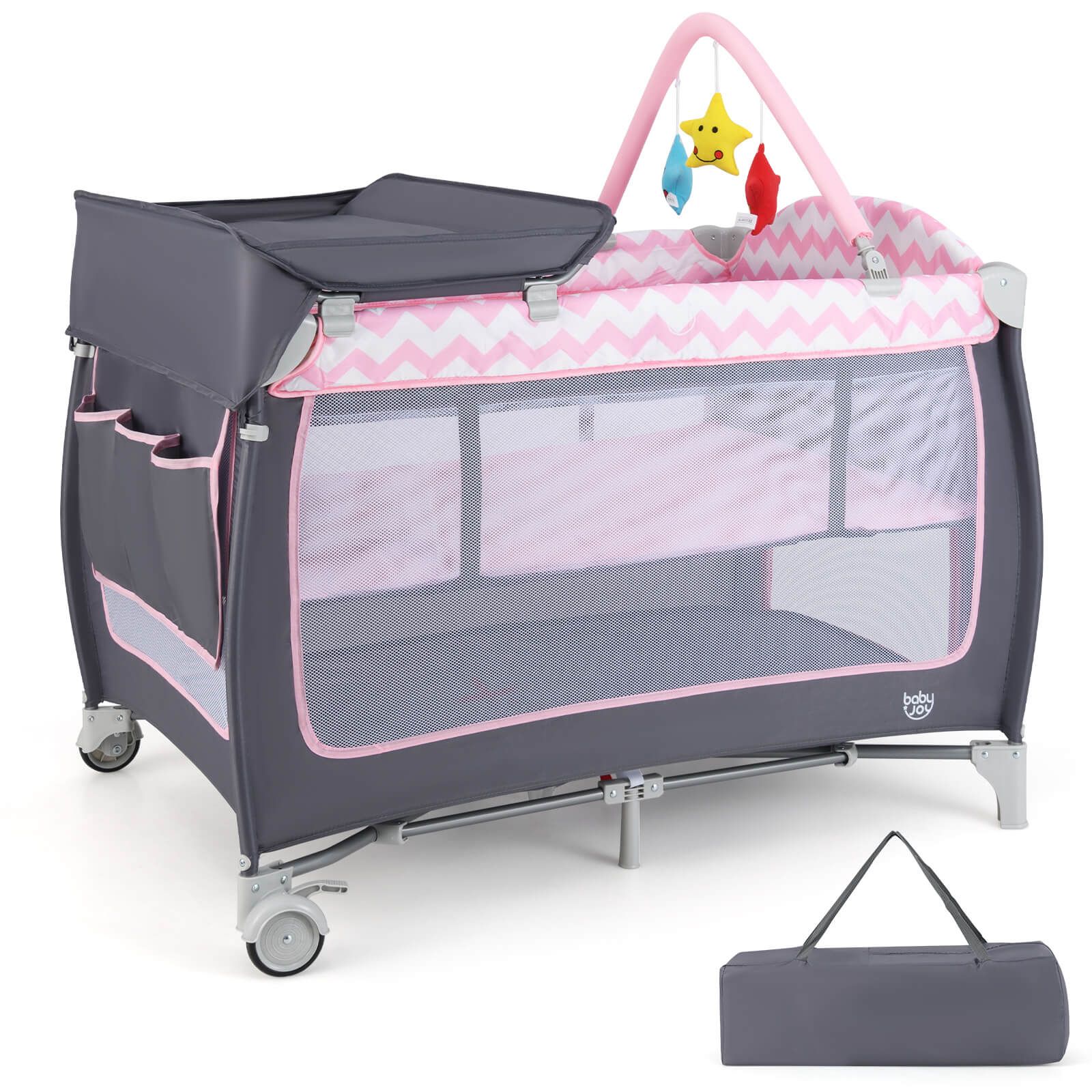 Детский манеж 3 в 1 Costway Infant Nursery Center с молнией, мятный