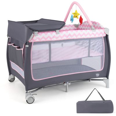 Детский манеж 3 в 1 Costway Infant Nursery Center с молнией, мятный