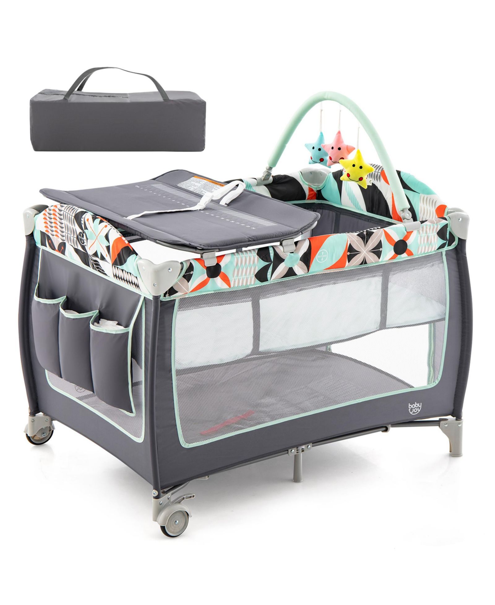 Costway 3 in 1 Baby Playard Infant Nursery Center w/ Zippered Door Mint