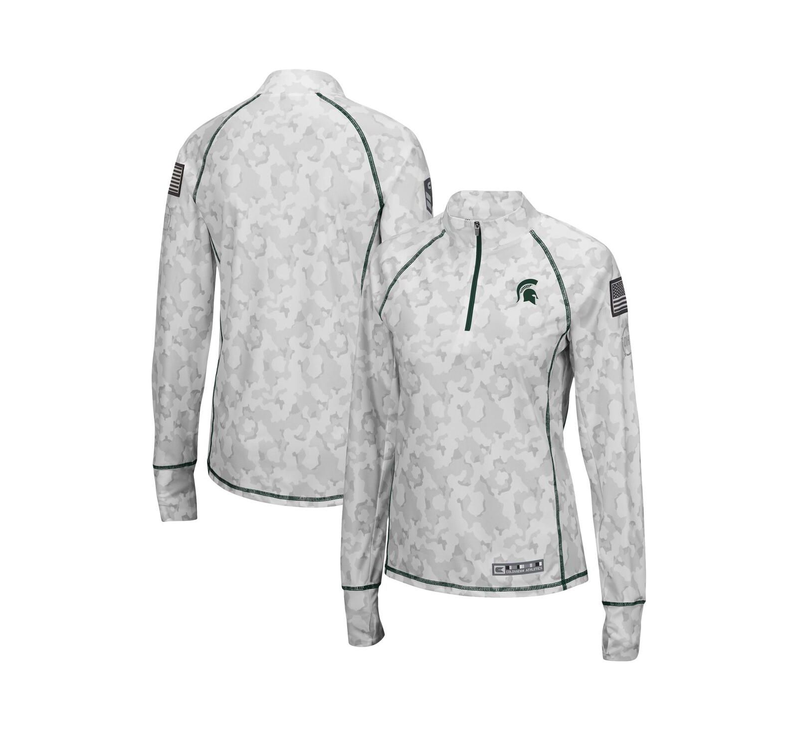 Женская куртка Colosseum White Michigan State Spartans OHT Military-Inspired Appreciation Officer Arctic Camo 1/4-Zip