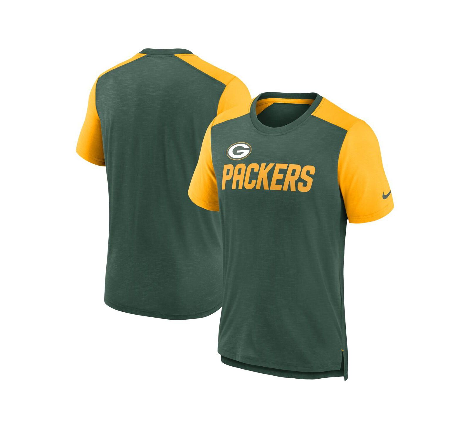 Мужская футболка Nike Heathered Green, Heathered Gold Green Bay Packers Color Block Team Name