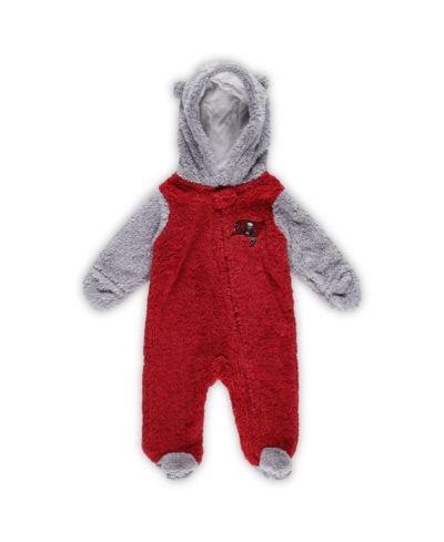 Newborn and Infant Boys and Girls Red, Gray Tampa Bay Buccaneers Game Nap Teddy Fleece Bunting Full-Zip Sleeper
