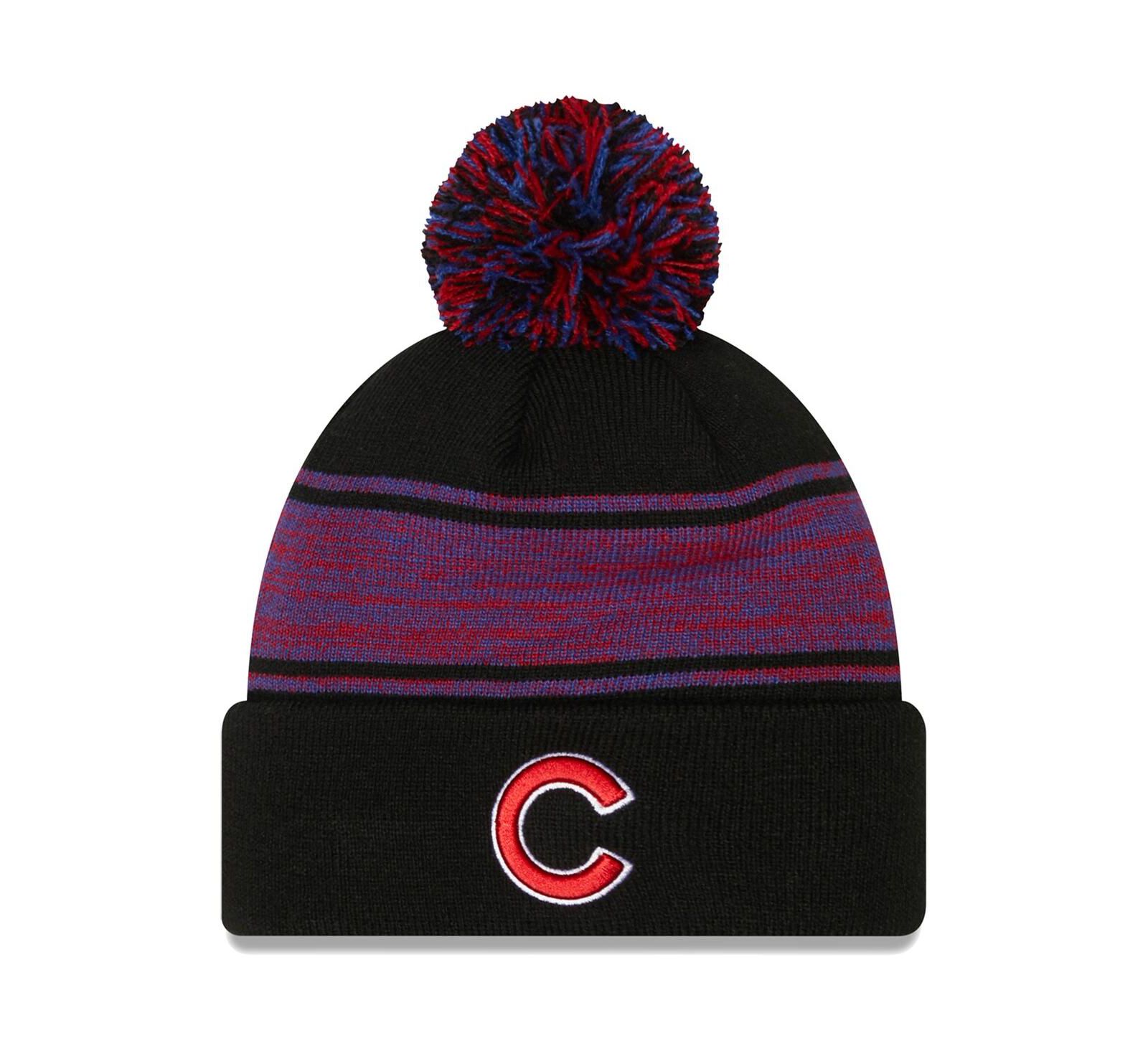 Men's New Era Black Chicago Cubs Chilled Cuffed Knit Hat with Pom