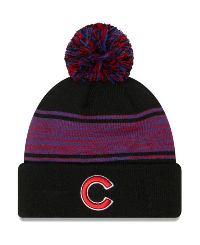Мужская вязаная шапка New Era с помпоном, черная, Chicago Cubs Chilled Cuffed