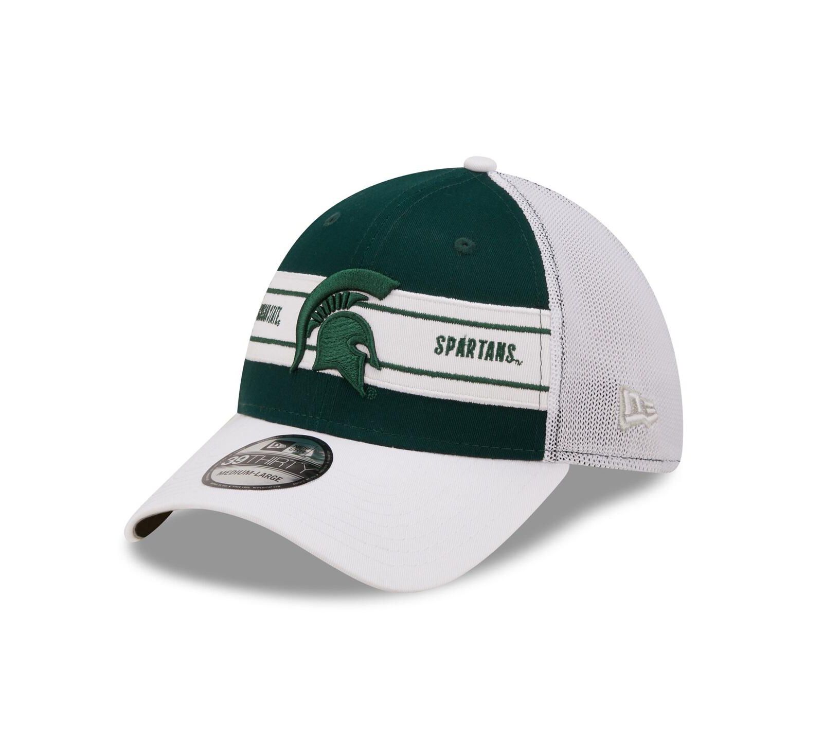 Men's New Era Green, White Michigan State Spartans Banded 39THIRTY Flex Hat