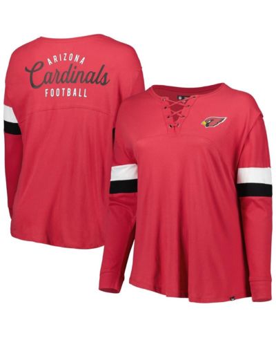 Women's New Era Cardinal Arizona Cardinals Plus Size Athletic Varsity Lace-Up V-Neck Long Sleeve T-shirt