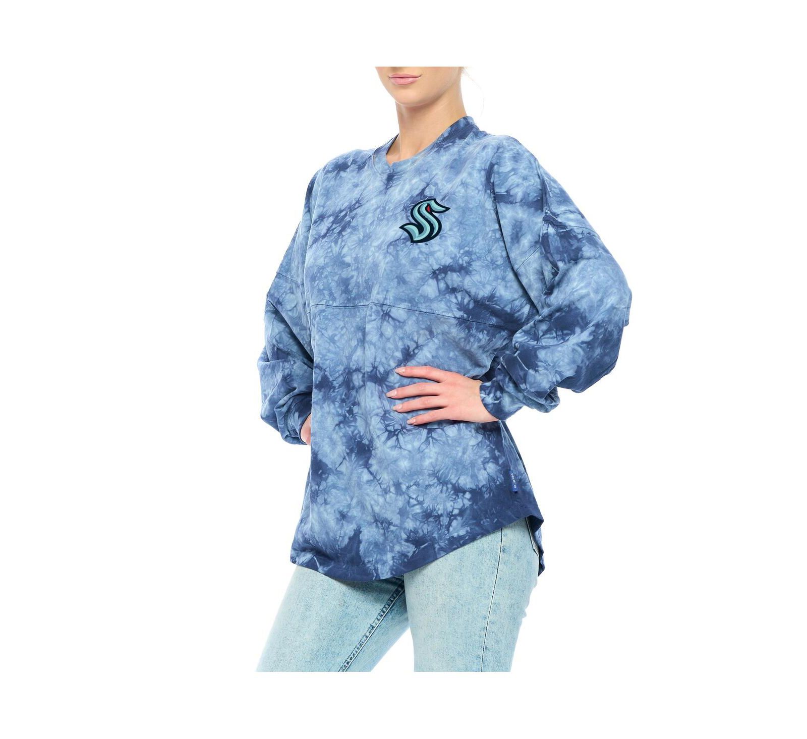Women's Fanatics Deep Sea Blue Seattle Kraken Crystal-Dye Long Sleeve T-shirt