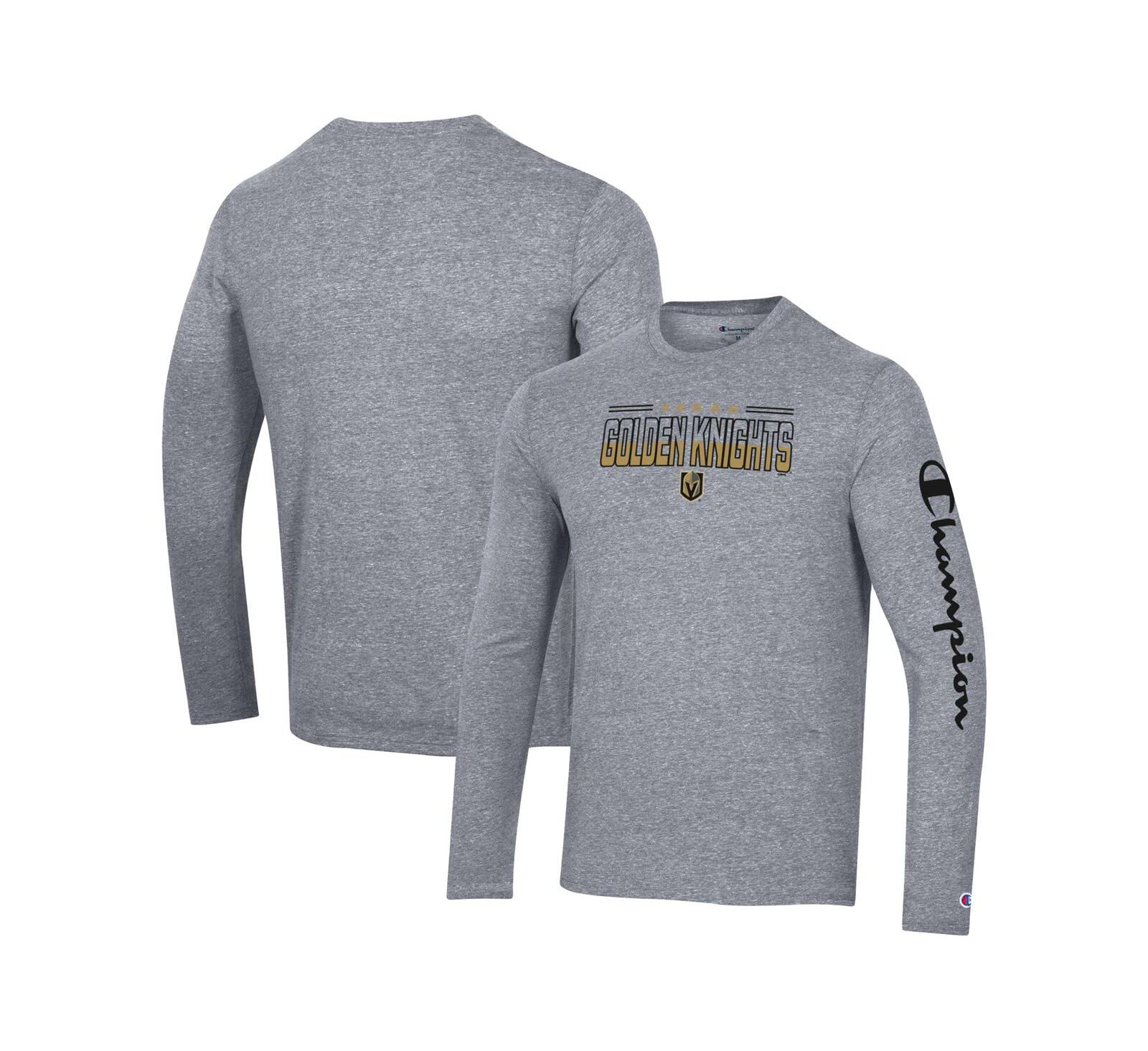 Men's Champion Heather Gray Vegas Golden Knights Tri-Blend Long Sleeve T-shirt