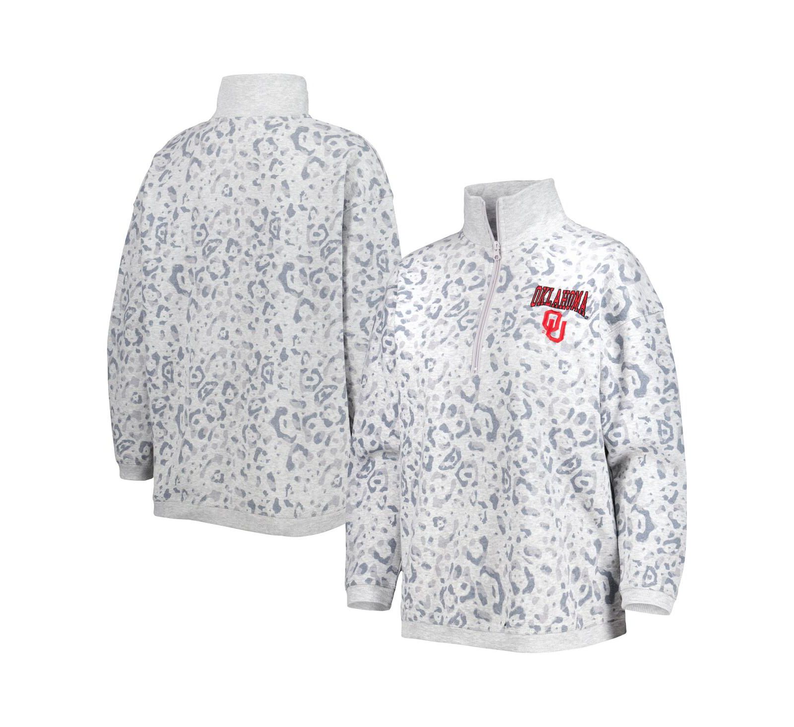 Женский свитшот Gameday Couture Heather Gray Oklahoma Sooners Leopard Quarter-Zip