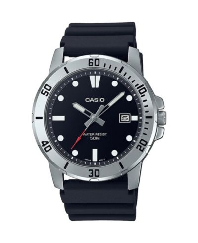 Casio Мужские трехстрелочные часы из черного полимера 45mm, MTPVD01-1EV