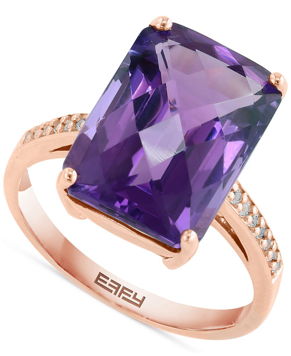 EFFY Collection Кольцо Statement из 14k Rose Gold-Plated Sterling Silver с аметистом и белым сапфиром