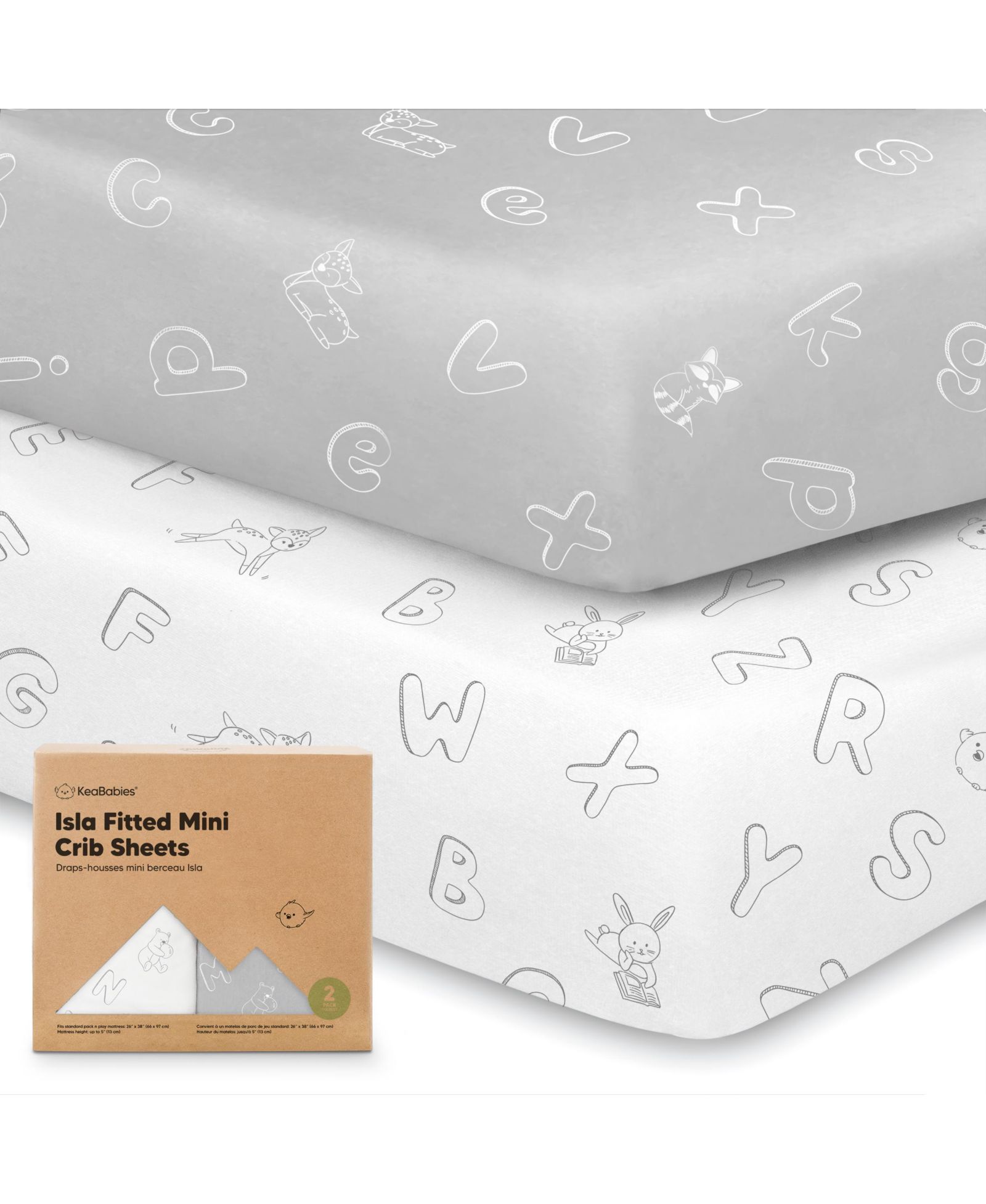 KeaBabies 2-Pack Mini Crib Sheets, Pack and Play Sheets Fitted, Pack N Play Sheets, Organic Fitted Crib Sheet Cover