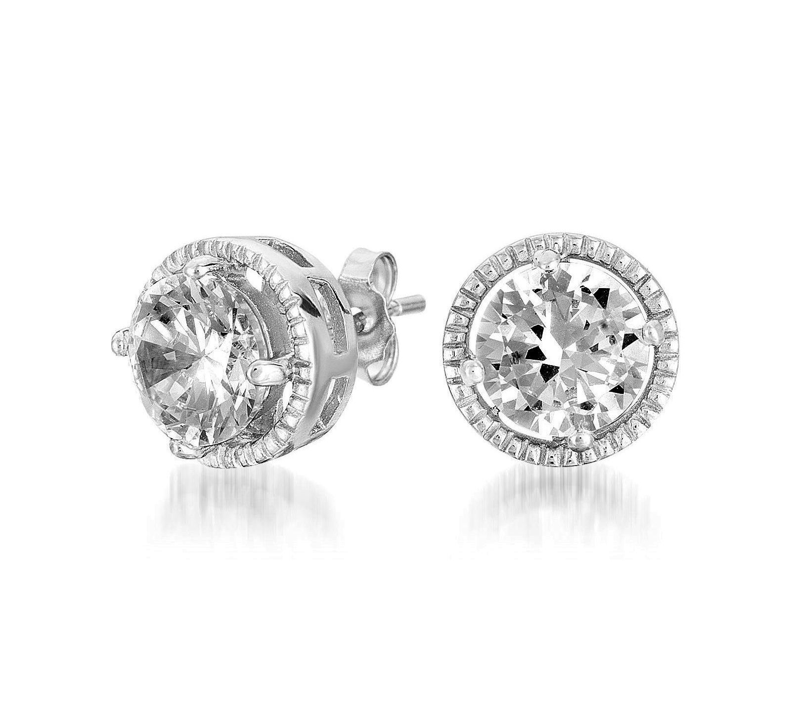 Genevive Minimalist Sterling Silver Cubic Zirconia Dainty Stud Earrings